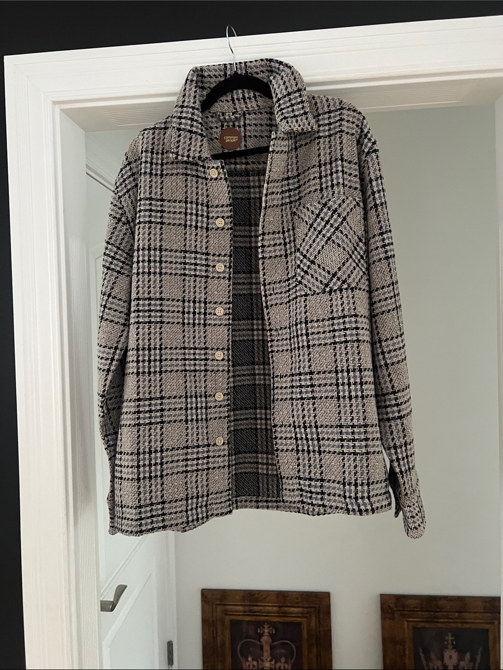 Men's Black & Cream Plaid Lightweight Shacket Jacket